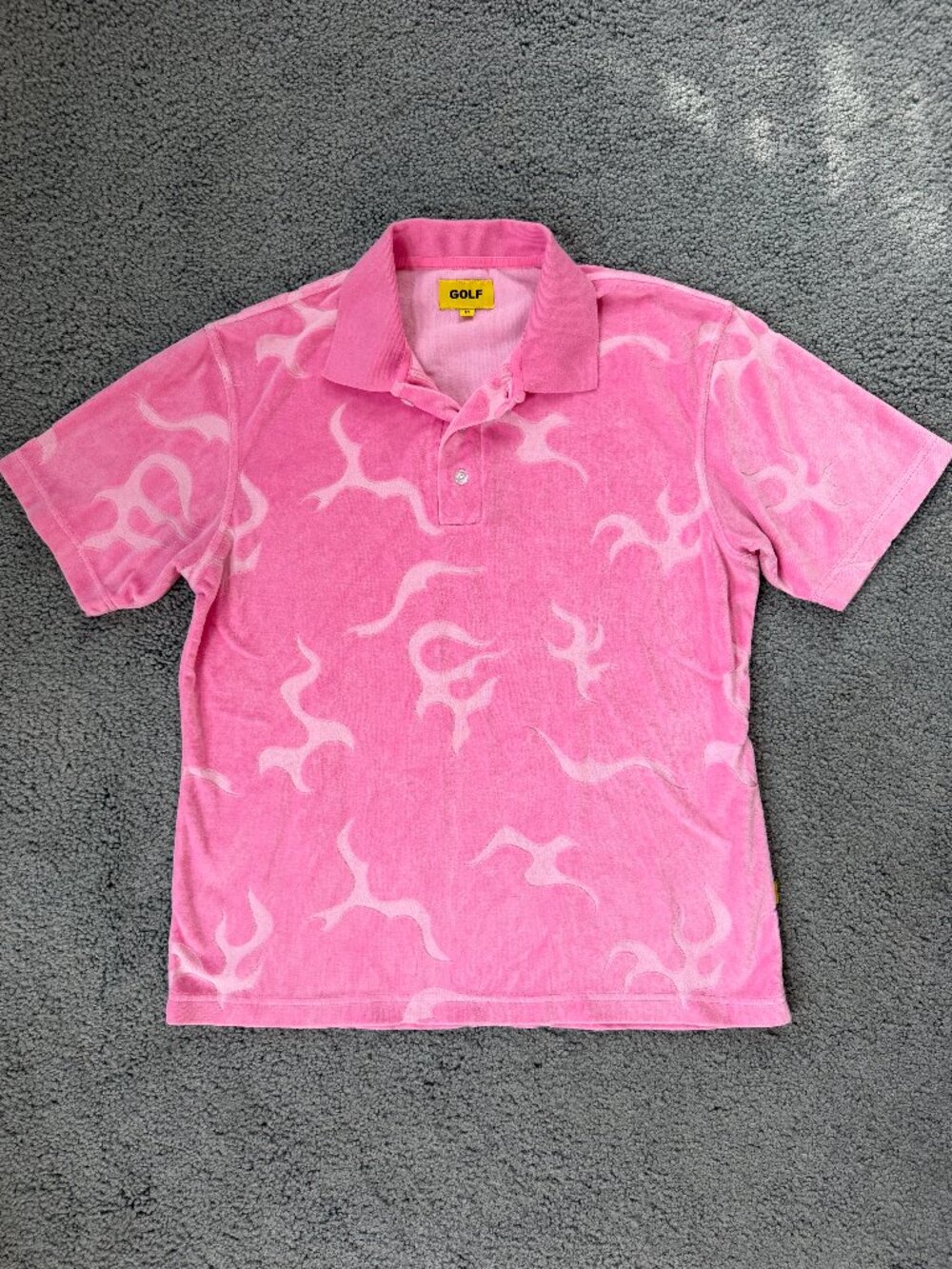 GOLF WANG Pink Flame Velour Polo Shirt Size Medium - Excellent Pre-Owned Cond.